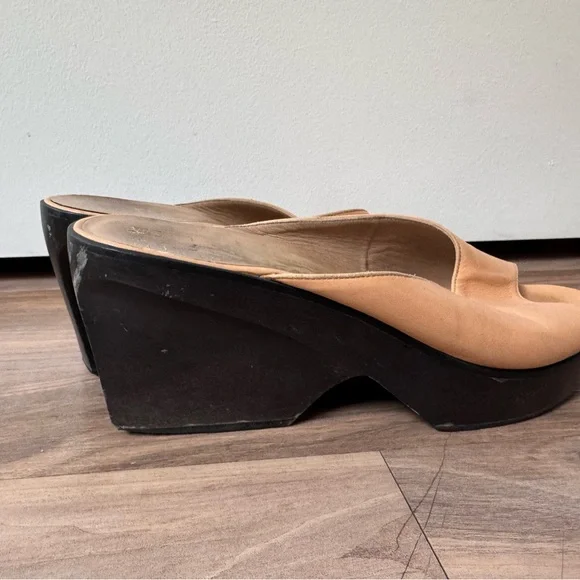 Salvatore Ferragamo Tan Peep-Toe Mules - Picture 3 of 5